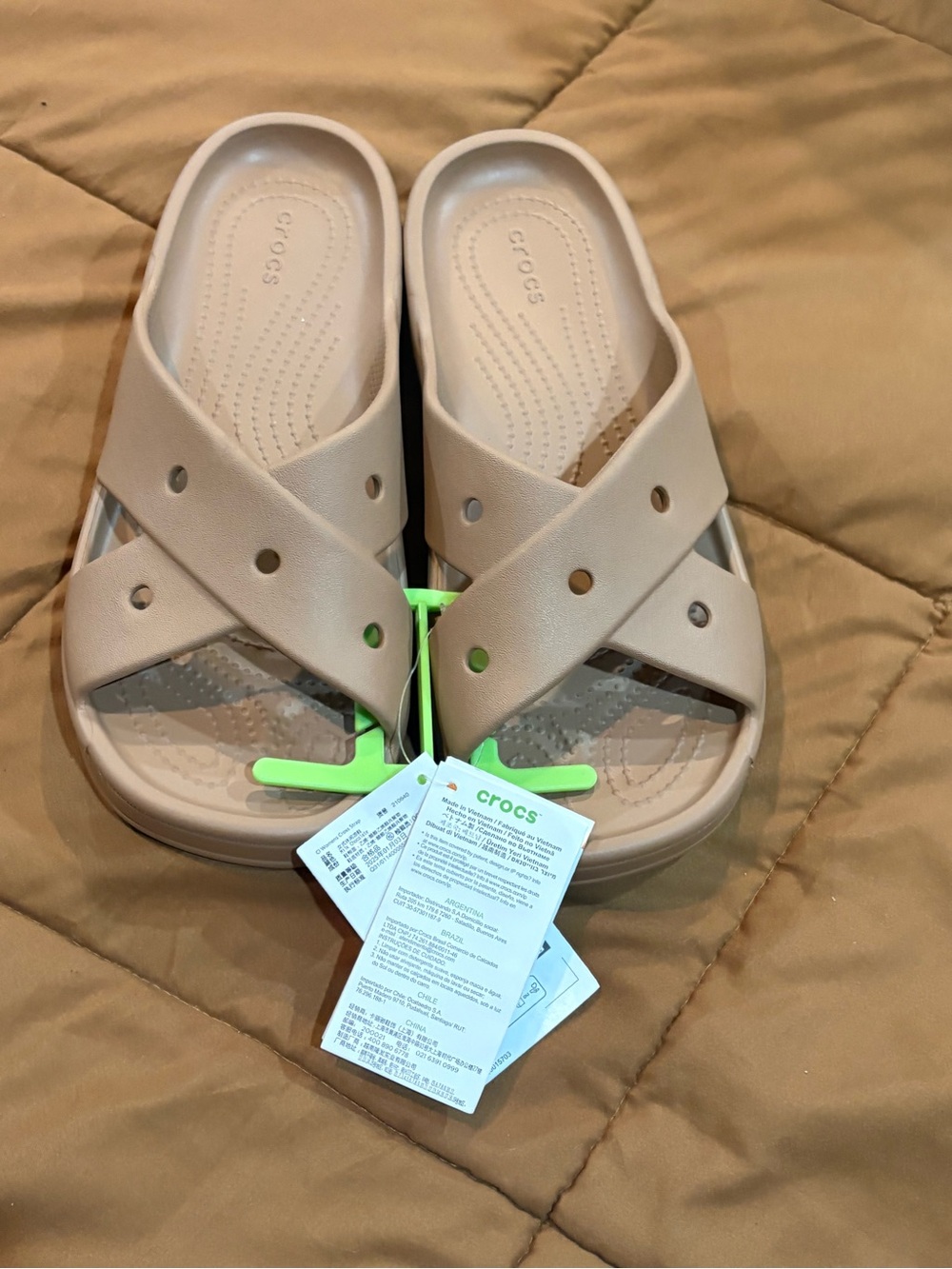 CROCS Women's Tan Crisscross Slide Sandals